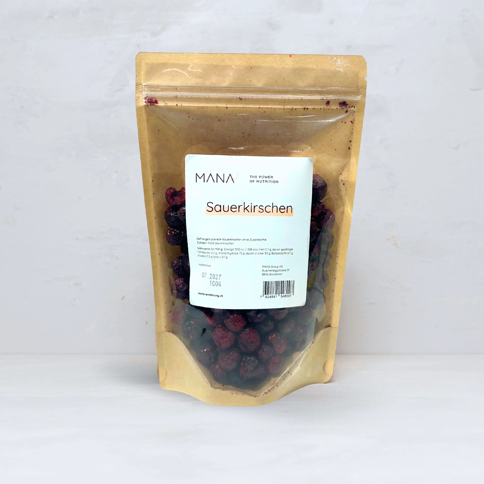 Gefriergetrocknete Sauerkirschen im Beutel